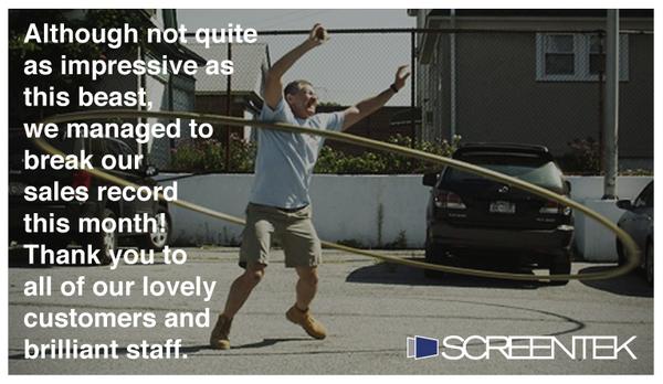 We've had a record breaking month here <a href="/screentekintl/">Screentek</a>. Thanks to all of our amazing customers and brilliant staff!