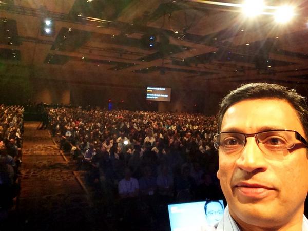 Me and my 5,000 new friends at #SageSummit at the opening keynote. Selfie on stage.
