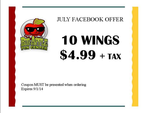 bigapplefuncntr's tweet photo. Happy #NationalChickenWingDay!! Coupon must be printed and presented to receive discount!! http://t.co/GYwriRLEqK