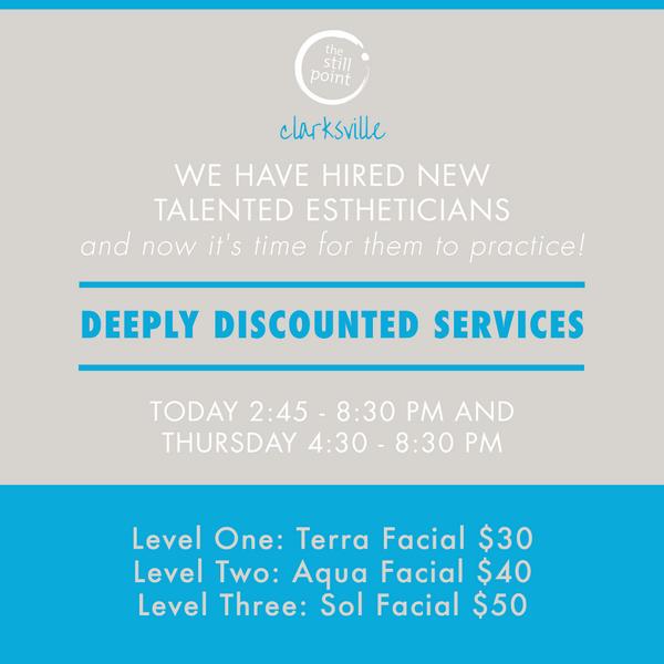 thestillpoint's tweet image. Deeply discounted facials in our Clarksville location TODAY and Thursday! Call 410.531.3245 to schedule an appt