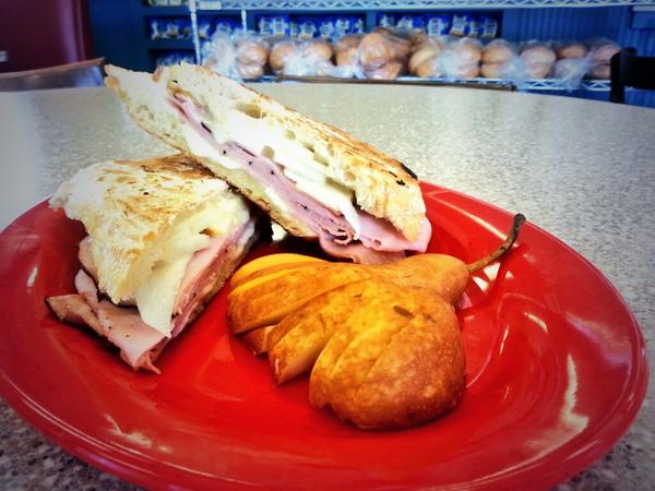 Looks like an awesome Ham and Brie with fresh pear! #brie #rainyday #awesome
