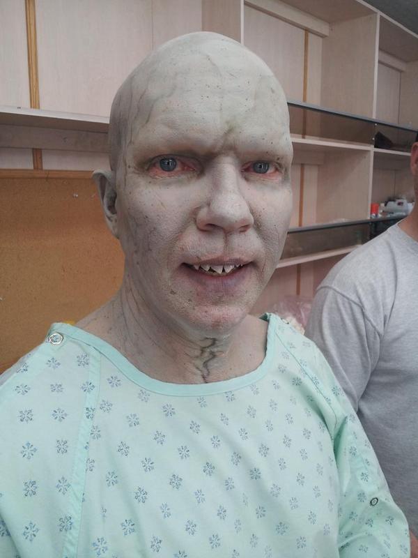 APStansfield's tweet photo. Caprain Redfern in the makeup chair.. Well done Johnathan Potts! #TheStrain http://t.co/28P5x5RFGK