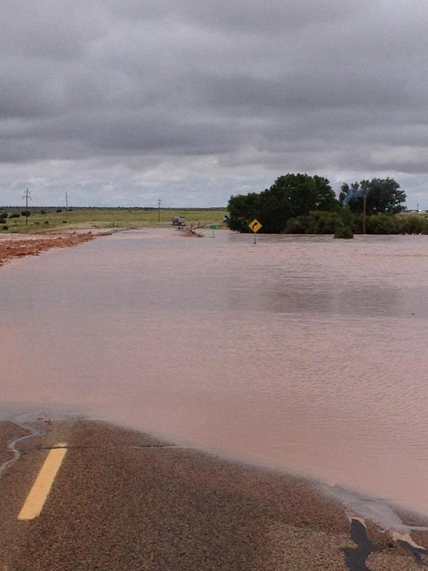NWSAlbuquerque's tweet image. 1:44PM Here’s a pic of flooded US84 ~15 miles NE of Ft Sumner near Alamogordo Creek, courtesy of Jim Lyssy #nmwx