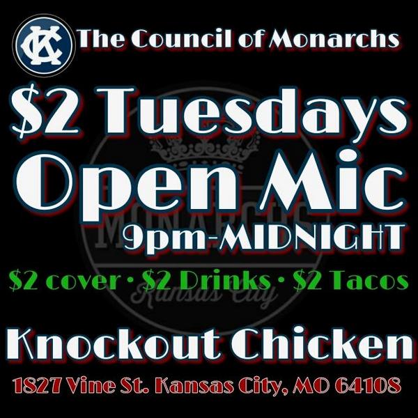 MonarchsCouncil's tweet photo. #Tonight $2 Tuesdays #OpenMic
1827 Vine St. KCMO 64108
9pm - midnight
#KC #HipHop http://t.co/iqIiDBc3lO