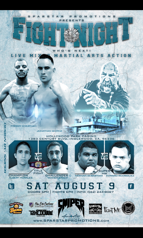 TBONESTEAKz's tweet photo. SAT AUG 9 @SparStarFights thrown it down w/ @SniperFW @takedowngw @FIGHTMECLOTHING @DonChelada @MissMexicoV #BADASS http://t.co/MgOzgcCnc6
