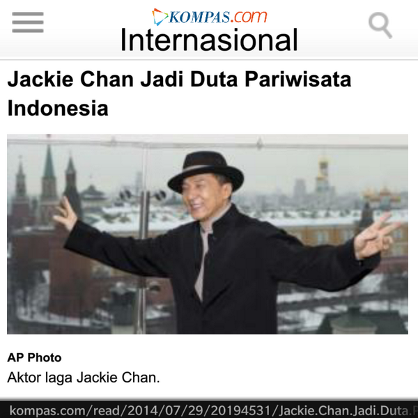 Jackie Chan jadi Duta Pariwisata Indonesia. Congrat Chan!