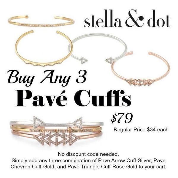 nancypho's tweet photo. new arrivals... #pavecuffs! buy 3 for $79. #stelladot.com/nancyho http://t.co/9PVOwQDibg