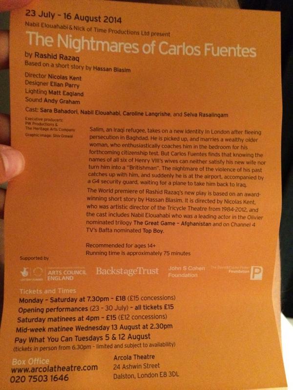 rustyrockets's tweet photo. Go see this funny play in East London, you will enjoy it and it will make you nicer to Iraqi immigrants http://t.co/hom78Wi0Ac