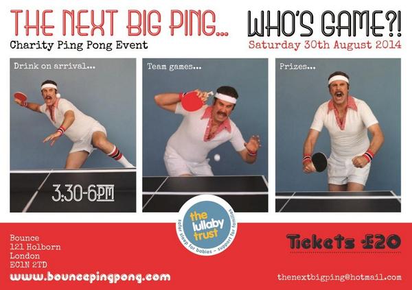Crabtree_30's tweet image. COUNTDOWN: The #NextBigPing takes place on 30th August 2014. Have you bought your tickets? Supporting @LullabyTrust