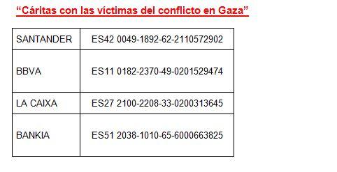 _CARITAS's tweet photo. Estas son las cuentas por si quieres colaborar con la llamada de emergencia en #Gaza http://t.co/6m3trlQQO1