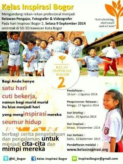 yuk jd relawan pengajar <a href="/KI_Bogor/">Kls Inspirasi BOGOR</a> :) Daftar s/d BESOK 1Agust kelasinspirasi.org. Bantu RT ya