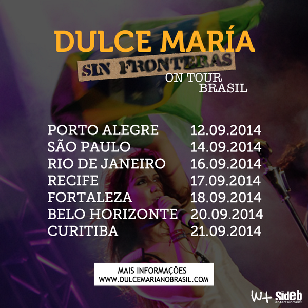 eailums's tweet photo. #INFO Em Setembro @DulceMaria estará com #SinFronterasOnTour no Brasil. Comprem seus ingressos http://t.co/rrJadnHfq7 http://t.co/YLiqSWQhHH