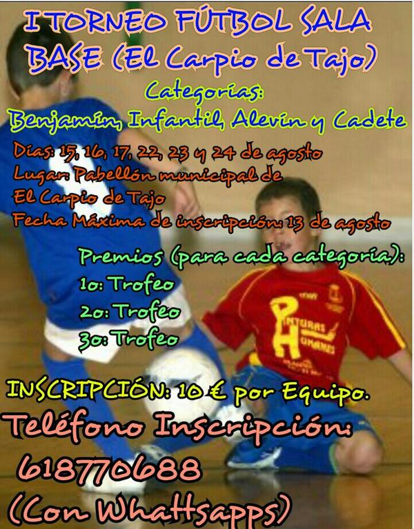 I Torneo Futsal Base. El Carpio de Tajo.
<a href="/CerveraFS/">CerveraFS</a> <a href="/IntercerveraFS_/">Inter Cervera F.S.</a> @cfsparquelisboa <a href="/CFTalavera_/">CF Talavera de la Reina 💙🏺</a> <a href="/ElTiembloCF/">CF El Tiemblo</a>
