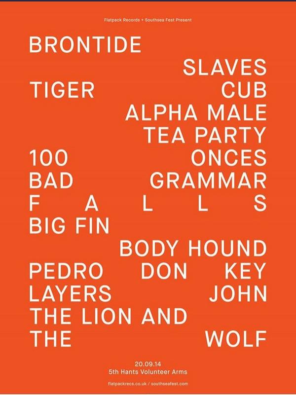 The @Flatpackrecs stage at @southseafest will be insane - look at this lineup! So looking forward to <a href="/brontidetheband/">Brontide</a>