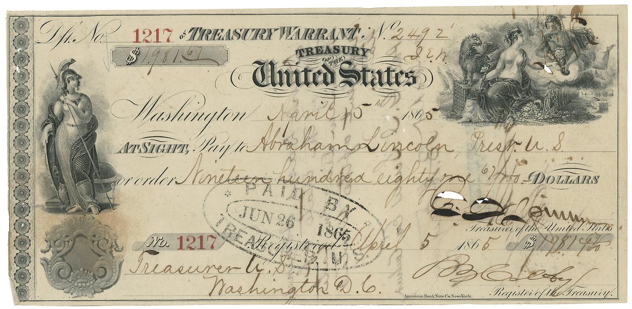 OurPresidents on Twitter "Canceled check for President Abraham Lincoln