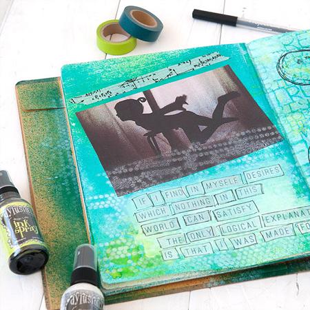 Stampington's tweet image. Learn how to replicate this stunning background with #sprayinks, #washitape, and #stencils: ht.ly/AcLDz