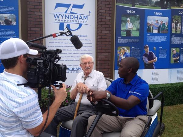 GORaymondJames's tweet photo. Scott Walker from #insidepgatour interviews Weldon Fields, 1938 volunteer in front of @wyndhamchamp history walk http://t.co/bdDGLO7GDo