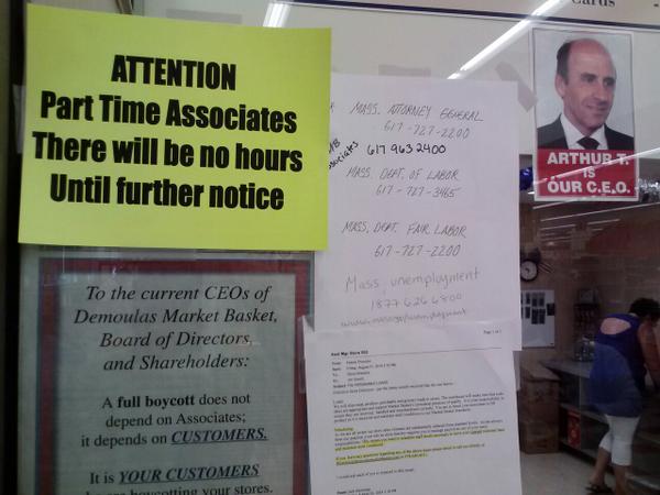 GrantSWelker's tweet photo. A notice for employees in the Lowell Bridge Street #MarketBasket, and the man they're all fighting to bring back. http://t.co/rtBZn4FNt6