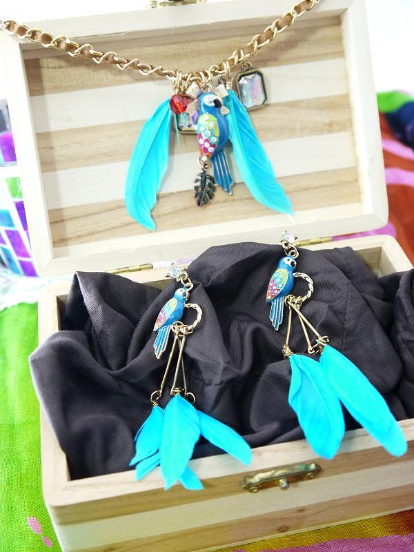 Turquoise Blue Parrot Feather Jewelry Set #parrotearrings #parrotnecklaces  Shop here:mizz.me/product/turquo…
