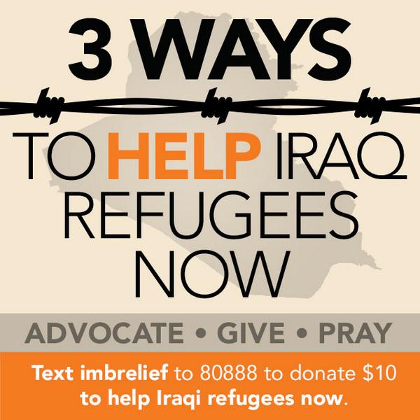 IMB_SBC's tweet photo. Advocate—Give—Pray. Help #Iraq #refugees in practical ways. http://t.co/H6iWbcIqzw http://t.co/hShNgJc6Ql