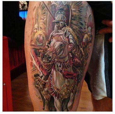 Polish Hussar 🇵🇱 tattoo - greywash + color #fyp #realismtattoo #bla... |  TikTok