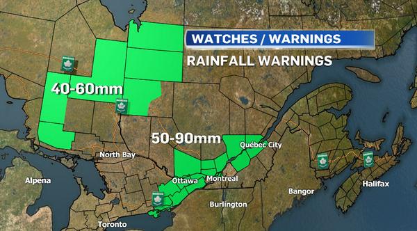LoriGrahamMTL's tweet photo. UPDATE: #Montreal now under a #RAINFALLWARNING w 50-90mm possible tonight through Thursday. @CTVMontreal http://t.co/wplpfhHB6b