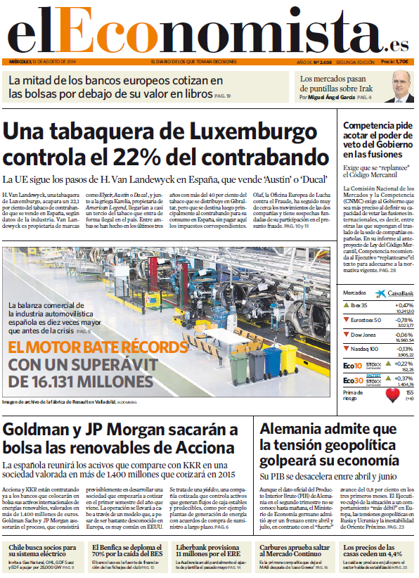 elEconomistaes's tweet image. Portada de @elEconomistaes del miércoles, 13 de agosto