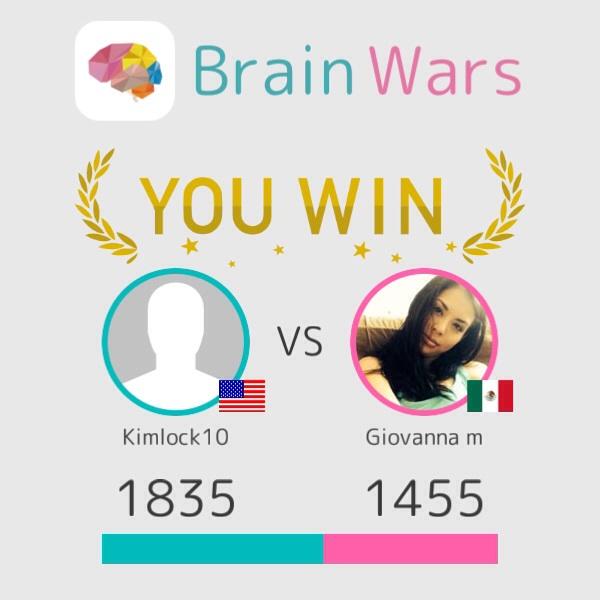 I challenged Giovanna m and won:) Let's play! #BrainWars brainwarsapp.com/b/1390778