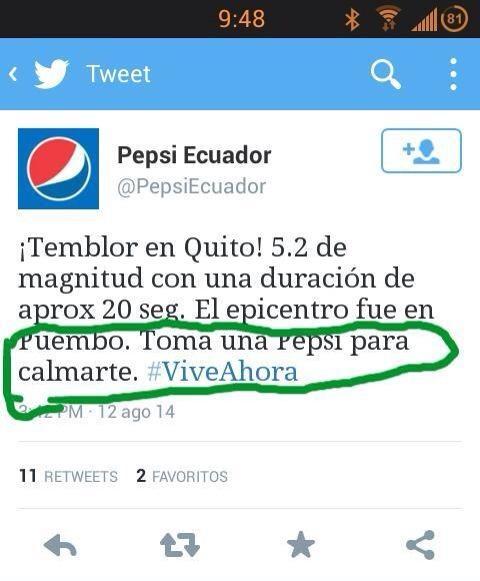 elmercioec's tweet image. .@PepsiEcuador, Por eso nosotros sólo tomamos Mashi-Cola, destapa la felicidad con infinito amor. #TemblorQuito