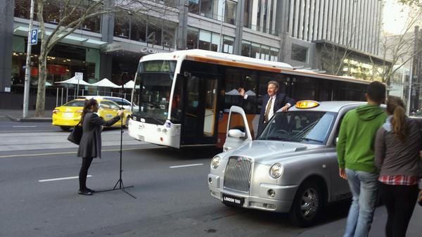 Checking out a London style taxi on Collins St #Melbourne, for <a href="/theage/">The Age</a>