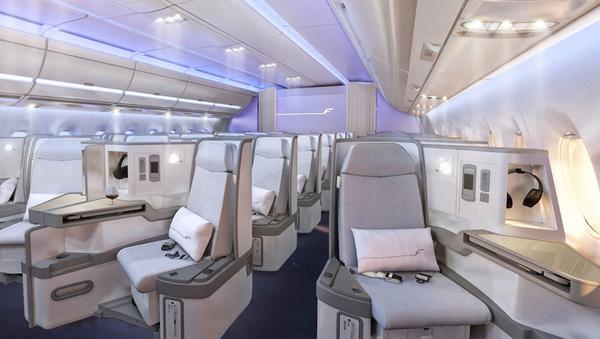 Exec_Traveller's tweet photo. Finnair reveals new Airbus A350 seats, interiors http://t.co/DqgkQU6yNr @airliners_net @Airbus #paxex http://t.co/z1M4YoXDLZ