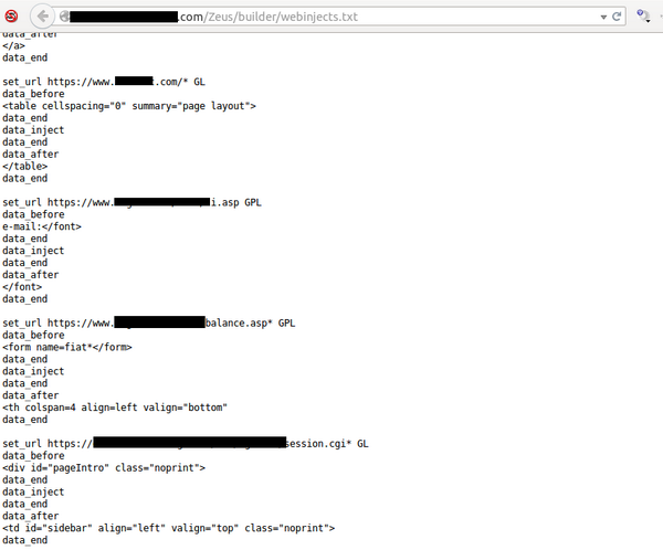 Certego_IRT's tweet image. A funny misconfigured #Zeus C&amp;amp;C server with #webinjects file