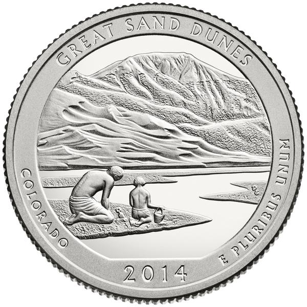 usmint's tweet image. Take a look at the reverse design of the Great Sand Dunes National Park quarter?  1.usa.gov/VCNRkg