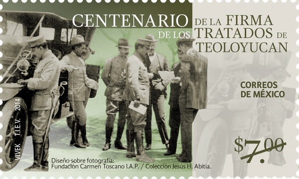 PresidenciaMX's tweet photo. Estampilla postal emitida en conmemoración del 100 Aniversario de los Tratados de #Teoloyucan http://t.co/17aUOTN18E