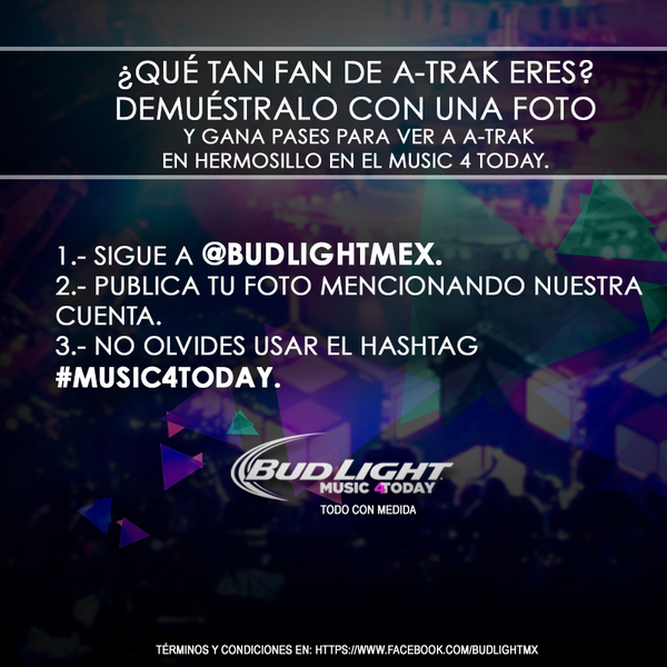 BudLightMEX's tweet photo. @peraza ¡Participa en nuestra dinámica y gánate boletos para ver a @Atrak! http://t.co/lLbTvW4mgB