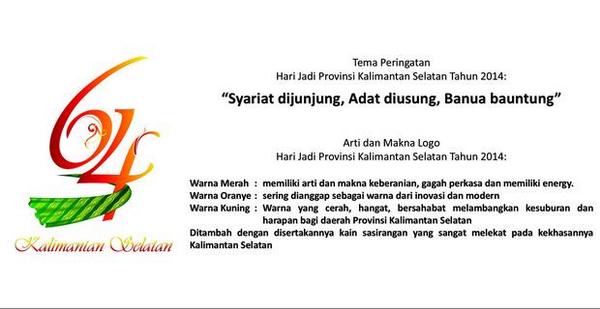 Alhally's tweet photo. Selamat Hari Jadi Prov Kalimantan Selatan ke 64. Thn ini bertema "Syariat dijunjung, Adat diusung, Banua bauntung" http://t.co/IW5PXfVKnj