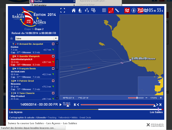 NaviguerENAquit's tweet image. #SAS2014 au pointage de 00h00 ce jeudi 14 août, @QuentinVlamynck  est toujours 8émé à 33,3 nm de l&apos;arrivée. AlleeEEZZ