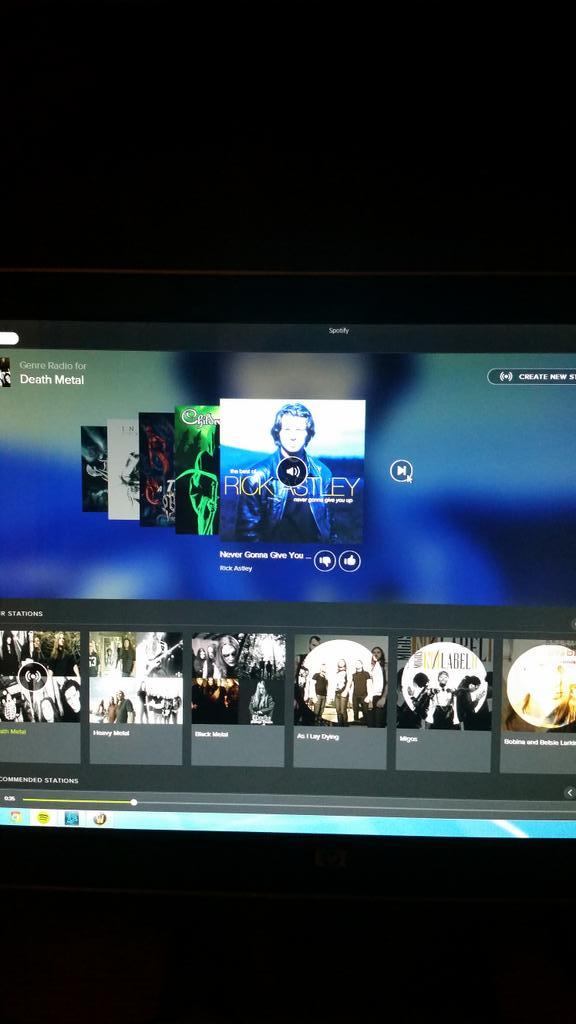 MarkAnzer's tweet photo. Just got rick rolled on spotify haha http://t.co/22YNvJW04v