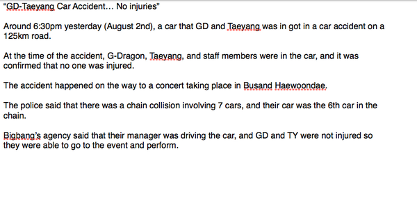 ask_the_stars_'s tweet photo. [NEWS] “GD-Taeyang Car Accident… No injuries”

The fans are still confused about Taeyang.

http://t.co/AzIuUKcmjs http://t.co/fi9ybgqkpc