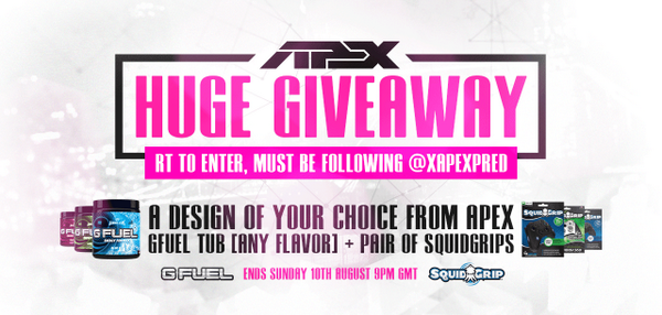 JPEX's tweet image. GIVEAWAY: Win a Design of your Choice, Tub of @GFUELEnergy and Pair of @SquidGrip RT and FOLLOW @xApexPred to ENTER