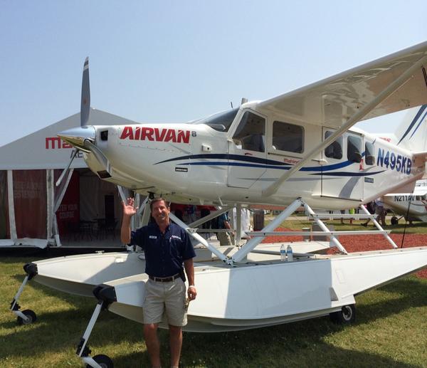 Mahindra_Aero's tweet photo. Mike @Wipaire at our booth, talking #amphibs #floats #floatplanes #seaplane #EAA14 #OSH14 #Mahindra http://t.co/HlIydUeLcU