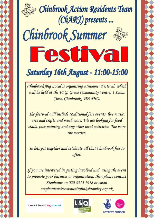 Chinbrook Summer Festival . Saturday 16th August 11am - 3pm