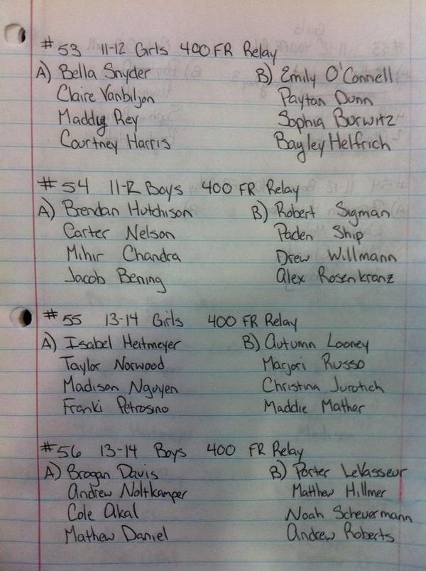 OzarkZoneTeam's tweet photo. 400 Free Relay first thing. Bus leaves at 6:35am. You must have everything packed and on the bus in the morning. http://t.co/TYiKshKZJf