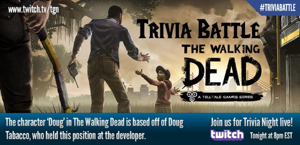 tgnTV's tweet image. Trivia Night begins at 8pm EST! But first, can you answer this question? #TriviaBattle #TheWalkingDead @telltalegames