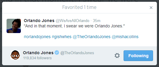 this poser thinks favoriting my tweets is gonna get me to like him ha ha ha nice try, no

#orlandojones #gishwhes