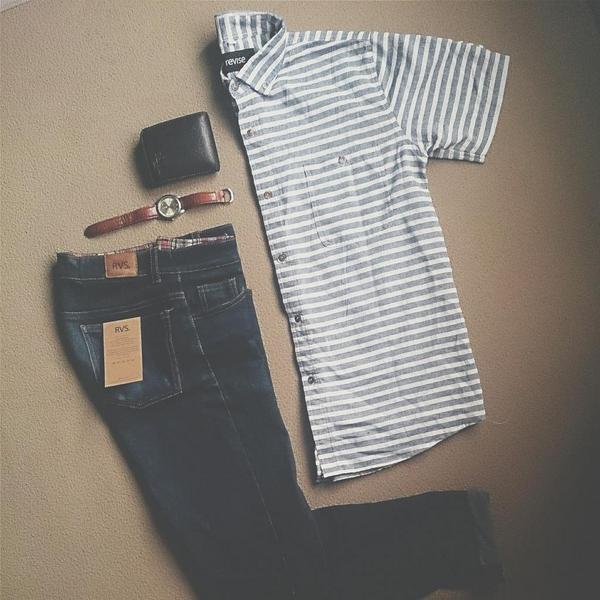 Love casual wear for daily activity, trying this "Lines" Casual Shirt IDR. 210k and "Navy Denim" Pants IDR. 280k
