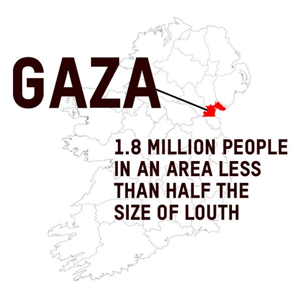 OxfamIreland's tweet photo. Imagine 1.8m people in a space less than half the size of Louth, with no water, no power &amp; no escape. #Gaza http://t.co/uPAm4LmMYY