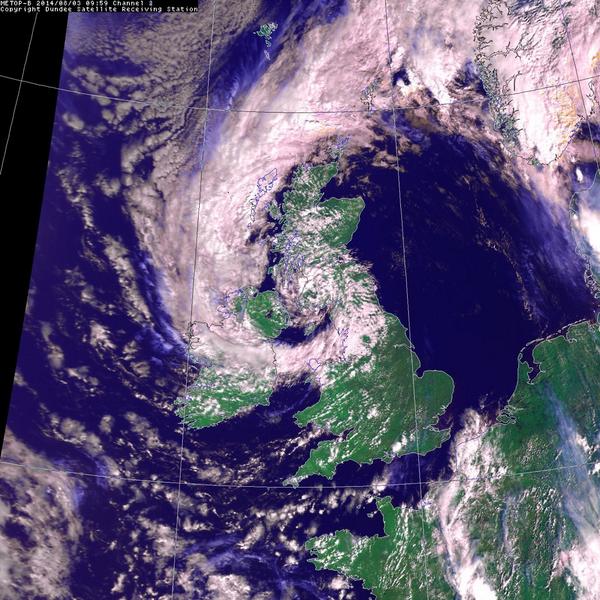 barrabest's tweet photo. Here's how it's looking from space. Big area of low pressure swirling over Ireland and Britain. http://t.co/3VTuwt6OZf