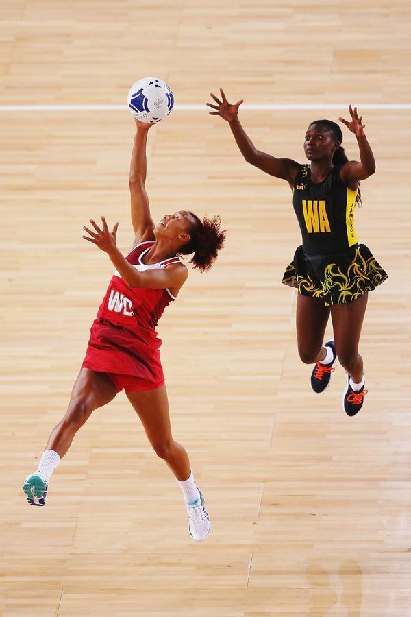 TweetCam2014's tweet photo. Air we go. Serena Guthrie @weRengland &amp; Khadijah Williams of #TeamJamaica hanging about at the SECC #2014netball http://t.co/2d99xVC94X