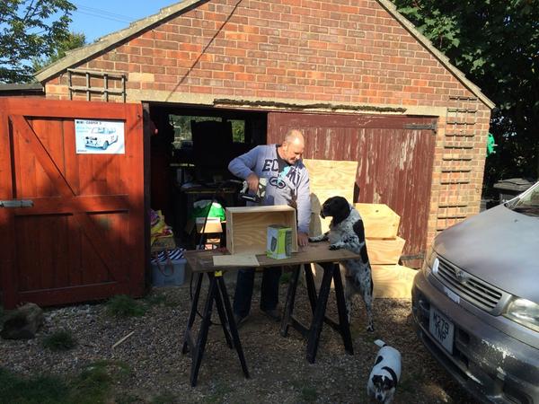 SkywalkerClark's tweet photo. Me &amp; Dad making hedgehog boxes to donate to @Hedgehogcare so they can have a home when they go back in the wild xx http://t.co/v2Rv0GDVPx